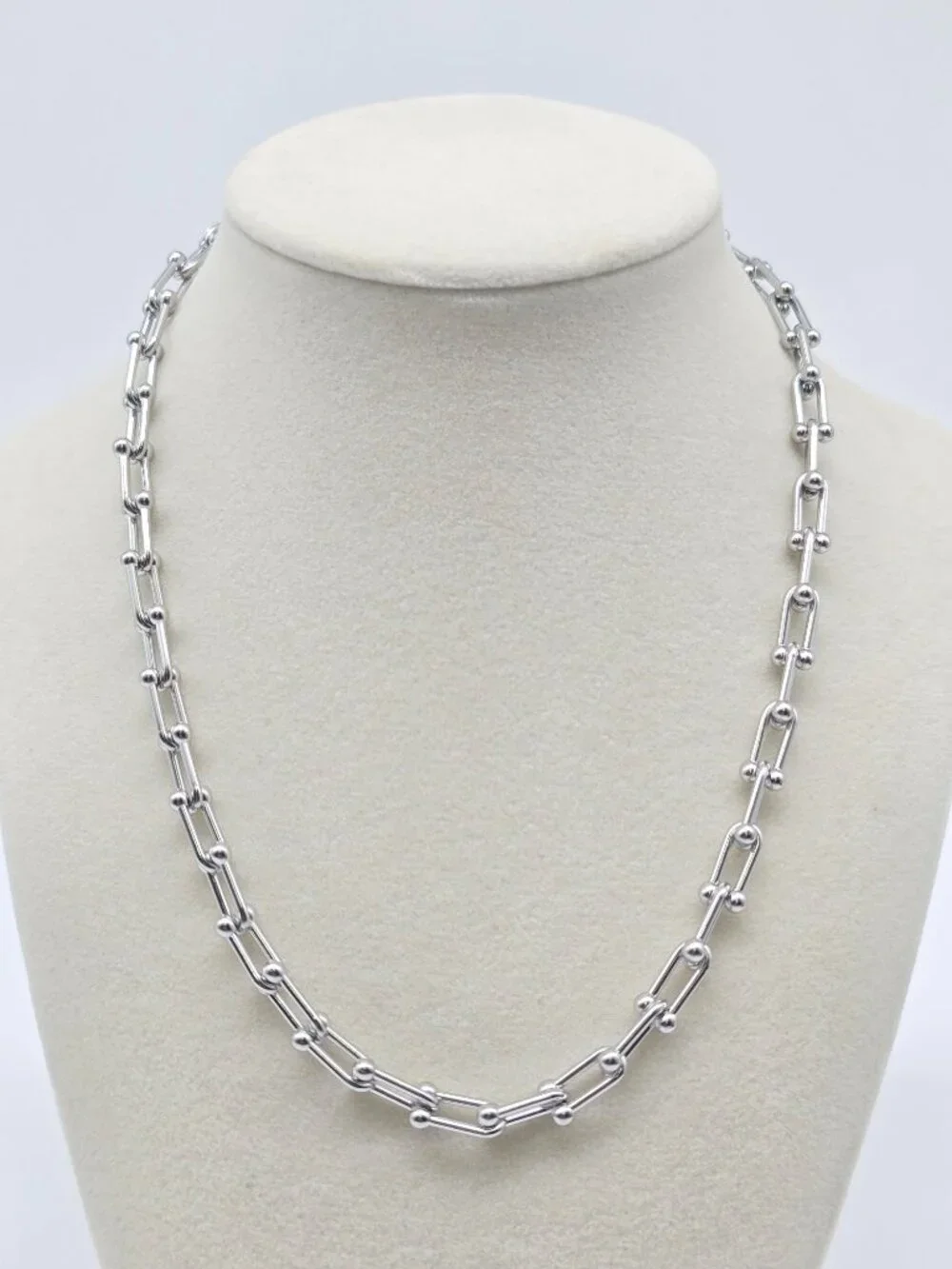 Stainless Steel Horse Shoe Chain with Authentic Louis Vuitton Silver Padlock